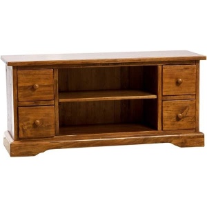 Comoda TV Artisan cu 4 sertare nuc antichizat, lemn masiv tei, 129 cm