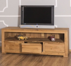 Comoda TV Indiana cu 3 sertare si 1 nisa lemn masiv stejar - Img 3
