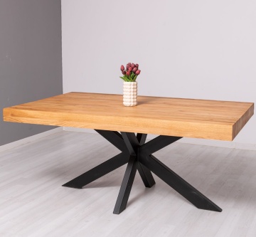 Masa Stejar Masiv Indiana cu picior metal DOUBLE X de 180, 210 sau 240 cm