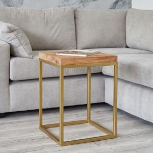 Masuta living Dakar lemn masiv stejar + metal auriu 40 x 40 x 54 cm