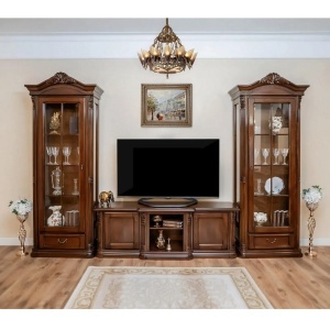 Set de mobila living Imperial Lux model Serenata furnir nuc, 2 vitrine si comoda TV