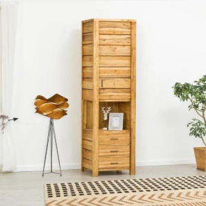 Set mobila living Gold Wood din lemn masiv, canapea tapitata si dulap - Img 2