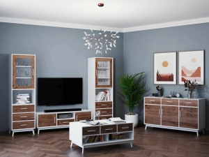Set mobila living Nouvelle cu 5 piese, lemn masiv si mdf alb - Img 6