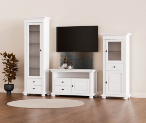 Set mobila living Perla lemn masiv alb unt, 3 piese, config. 08