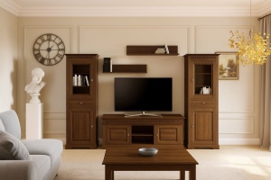 Vitrina Living Espresso din lemn masiv tei, finisaj maro, 64 x 36 x 190 cm - Img 4