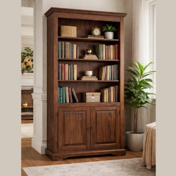 Biblioteca Artisan cu 2 usi nuc antichizat, lemn masiv tei, 108 cm