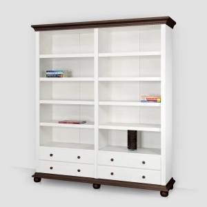 Biblioteca Bella dubla lemn masiv alb unt / nuc, 180 x 45 x 203 cm