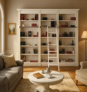 Biblioteca cu scara Retro Charm Trio din lemn masiv 304 cm
