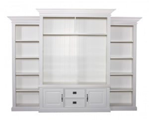 Biblioteca cu spatiu TV Harmony lemn masiv alb, 326 cm - Img 2