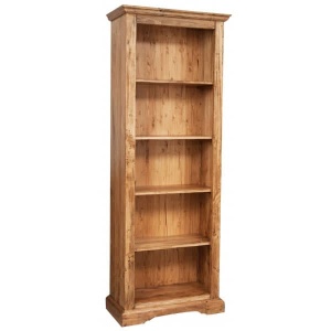Biblioteca ingusta Artisan natur antichizat din lemn masiv tei, 79 cm