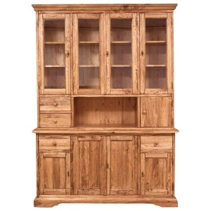 Bufet cu vitrina Artisan natur antichizat, lemn masiv tei, 156 cm