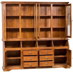 Bufet cu vitrina Artisan nuc antichizat, lemn masiv tei, 230 cm - Img 6
