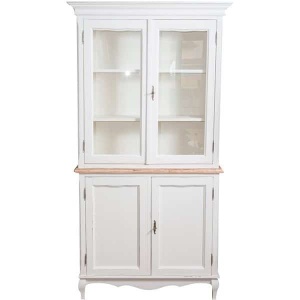 Bufet cu vitrina Shabby Artisan 4 usi, lemn masiv tei, alb + natur antichizat - Img 2