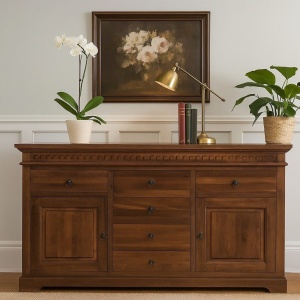 Bufet Living Espresso din lemn masiv tei, dinisaj maro, 160 x 46 x 94 cm