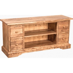 Comoda TV Artisan cu 4 sertare natur antichizat, lemn masiv tei, 129 cm - Img 2