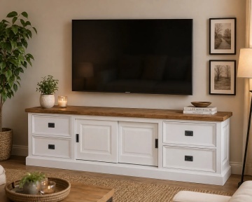 Comoda TV Harmony Oak cu 2 usi culisante si 4 sertare, 200 cm