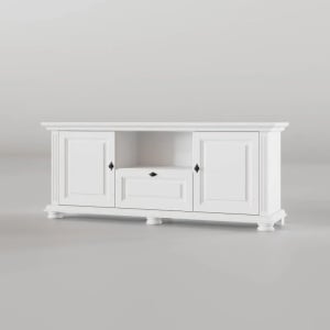 Comoda TV Perla lemn masiv alb unt, 160 × 41 × 65 cm