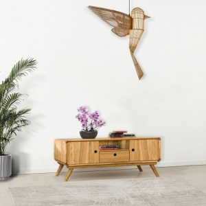 Comoda TV Skandi cu 2 usi si 1 sertar, Lemn masiv 140 x 40 x 50 cm
