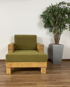 Fotoliu Rustic Wood lemn masiv, cu tapiterie, 94 x 91 x 63 cm - Img 3