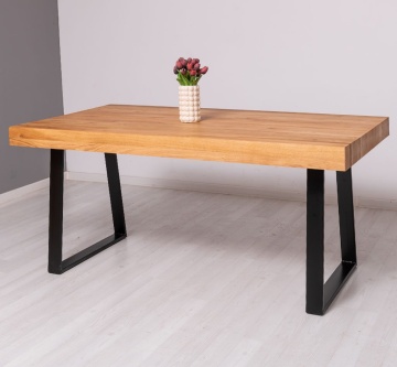 Masa Stejar Masiv Indiana cu picior metal-TRAPEZ, 180 cm, 210 cm sau 240 x 100 cm