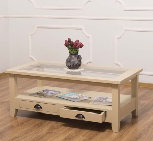 Masuta living Provance cu blat din sticla si 2 sertare lemn masiv 120 cm - Img 4