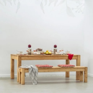 Set masa cu bancuta Heritage din lemn masiv, nuanta naturala 200 x 90 cm