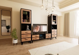 Set mobila living Nouvelle din 3 piese, lemn masiv si mdf negru - Img 5