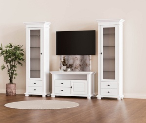 Set mobila living Perla lemn masiv alb unt, 3 piese, config. 05