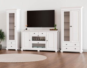 Set mobila living Perla lemn masiv alb unt, 3 piese, config. 14 - Img 1