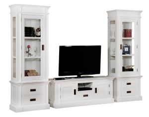 Set mobila living Retro Charm din lemn masiv alb, 3 piese mobilier - Img 2