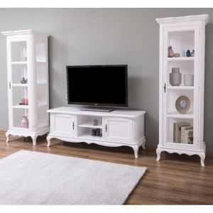Set mobilier living Shabby Provance lemn masiv alb, 3 piese - Img 4