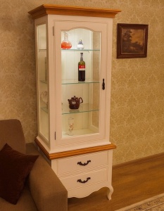 Vitrina living Retro Charm lemn masiv, 1 usa si 2 sertare, 70 cm - Img 2