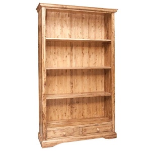 Biblioteca Artisan cu 2 sertare din lemn masiv de tei, natur antichizat - Img 4