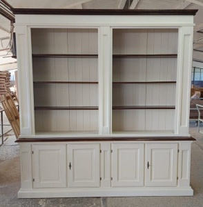 Biblioteca Artisan din lemn masiv tei alb si nuc antichizat, 230 cm - Img 2