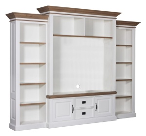 Biblioteca cu spatiu TV Stejar Harmony din lemn masiv si mdf, 286 x 38/48 x 220 cm - Img 3