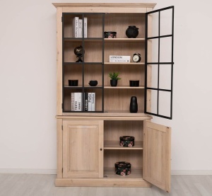 Biblioteca cu Vitrina Indiana Loft lemn masiv de stejar, 130 x 50 x 230 cm - Img 2