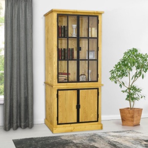 Biblioteca cu vitrina IronWood din lemn masiv 100 x 45 cm