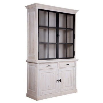 Biblioteca cu vitrina Woodcraft cu 2 usi sticla si 2 usi lemn masiv White Wash