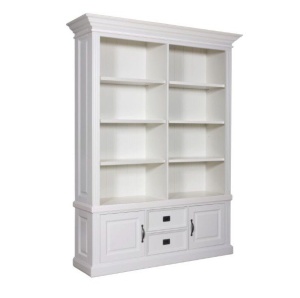 Biblioteca Harmony cu 2 usi si 2 sertare, lemn masiv alb, 166 cm