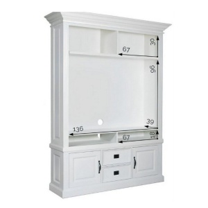 Biblioteca Harmony cu spatiu TV din lemn masiv si mdf alb, 326 x 38/48 x 220 cm - Img 4