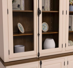 Biblioteca lemn masiv Provance cu vitrine, inchidere tije metalice 223 cm - Img 2