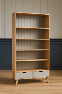 Biblioteca Mathias cu 2 sertare si 4 polite reglabile, 100 x 40 x 200 cm