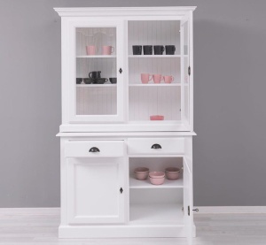 Bufet alb cu vitrina 2 usi si 2 sertare lemn masiv Provance 126 cm - Img 3