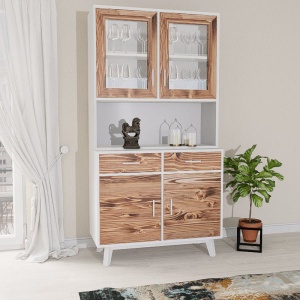 Bufet dining Nouvelle cu 4 usi si 2 sertare din lemn masiv si mdf alb