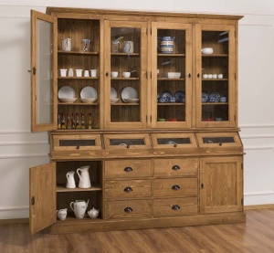 Bufet lemn masiv dining Provance cu vitrina, 6 usi si 6 sertare 214 cm - Img 3