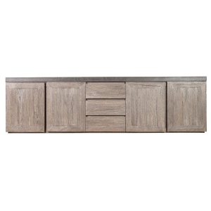 Bufet Minna 3 sertare si 4 usi, stejar masiv + microciment, 254 x 46 x 71 cm - Img 3