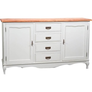 Bufet Shabby Artisan din lemn masiv tei cu 2 usi si 3 sertare alb + natur antichizat - Img 7