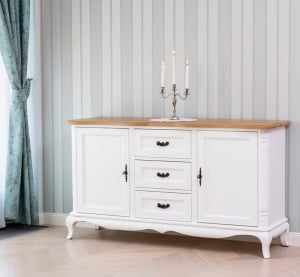 Bufet Shabby Provance cu 3 sertare, 2 usi si blat stejar masiv