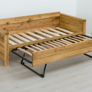 Canapea Gold Wood din lemn masiv, model extensibil cu tapiterie - Img 6