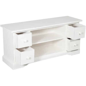 Comoda TV Artisan cu 4 sertare alb antichizat, lemn masiv tei, 129 cm - Img 3